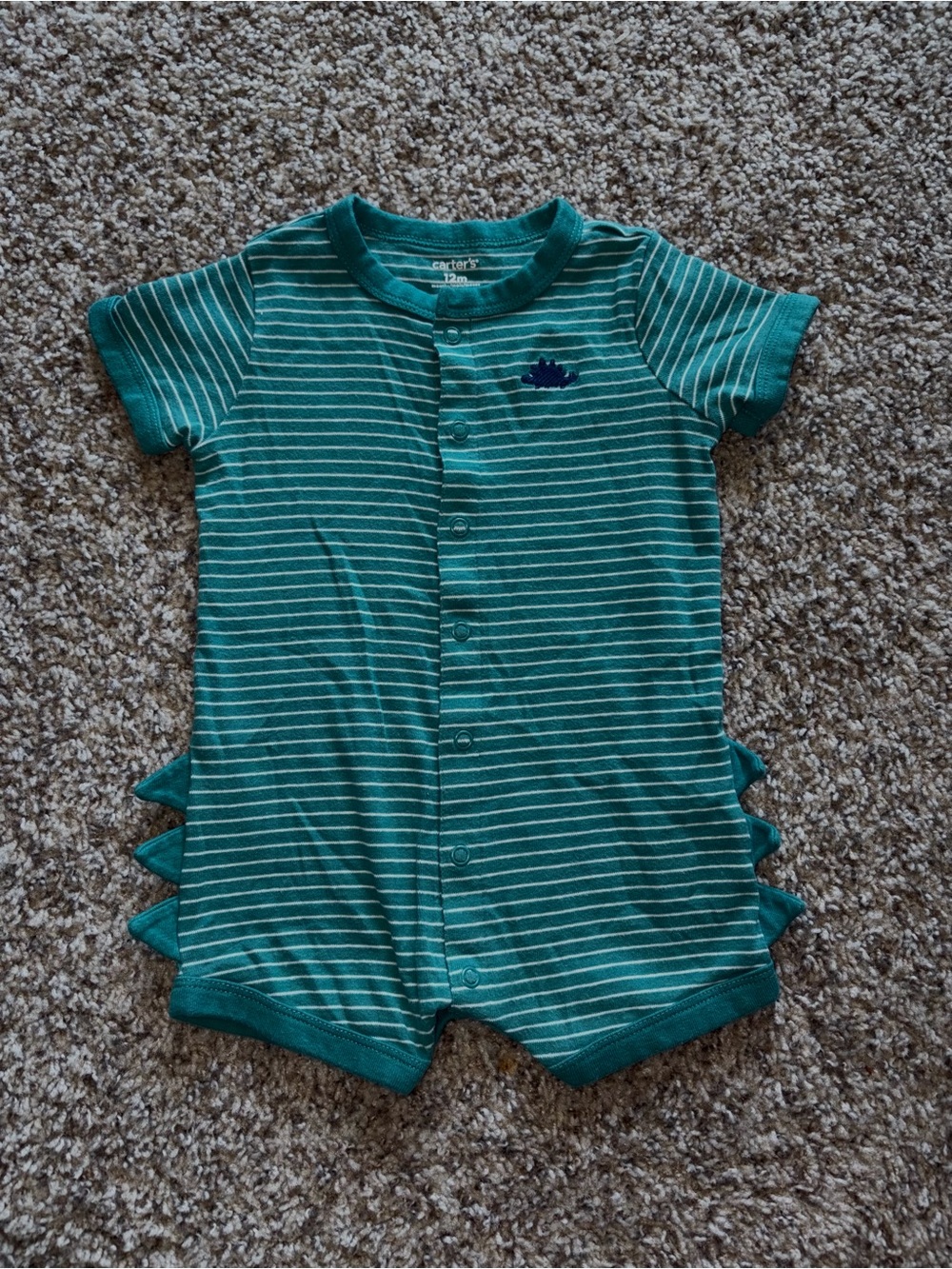 Carter's Teal and White Striped Dinosaur Spike One-Piece